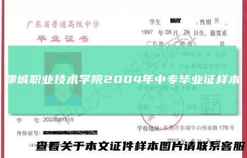 聊城职业技术学院2004年中专毕业证样本