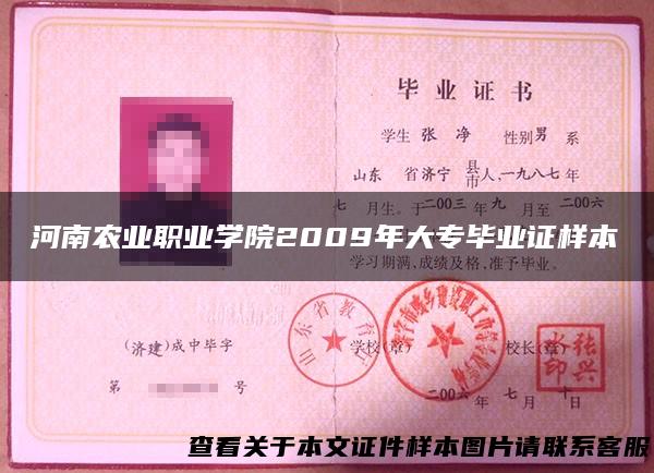 河南农业职业学院2009年大专毕业证样本