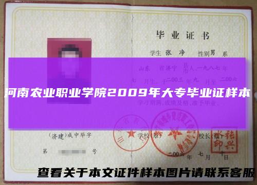 河南农业职业学院2009年大专毕业证样本