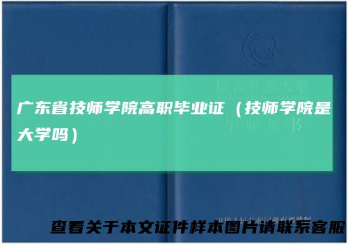 广东省技师学院高职毕业证（技师学院是大学吗）