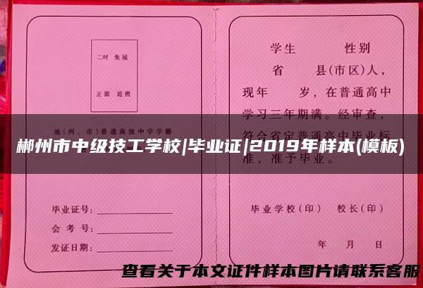 郴州市中级技工学校|毕业证|2019年样本(模板)