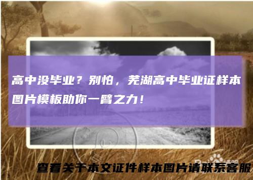 高中没毕业？别怕，芜湖高中毕业证样本图片模板助你一臂之力！