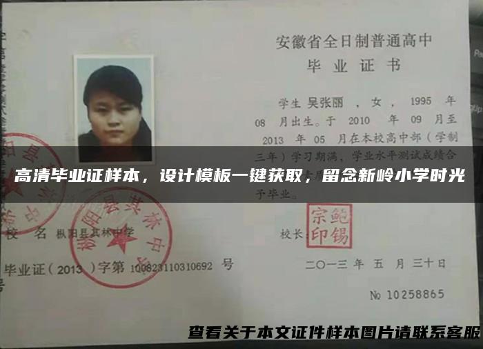 高清毕业证样本，设计模板一键获取，留念新岭小学时光