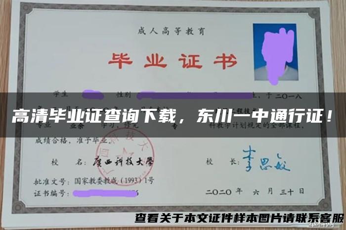 高清毕业证查询下载，东川一中通行证！