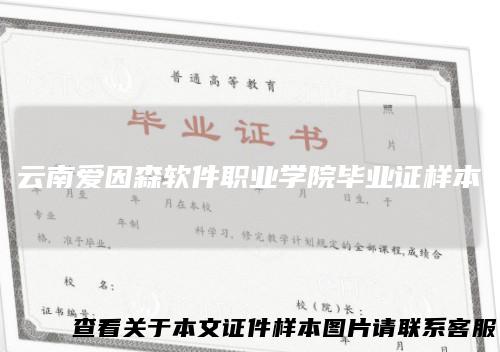 云南爱因森软件职业学院毕业证样本