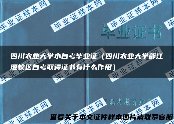 四川农业大学小自考毕业证（四川农业大学都江堰校区自考取得证书有什么作用）