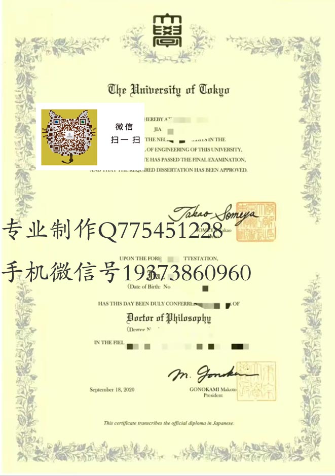 东京大学毕业证样本模版图片